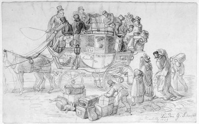 A West Country Mail Coach Leaving Piccadilly, 1829 by George Snr Scharf